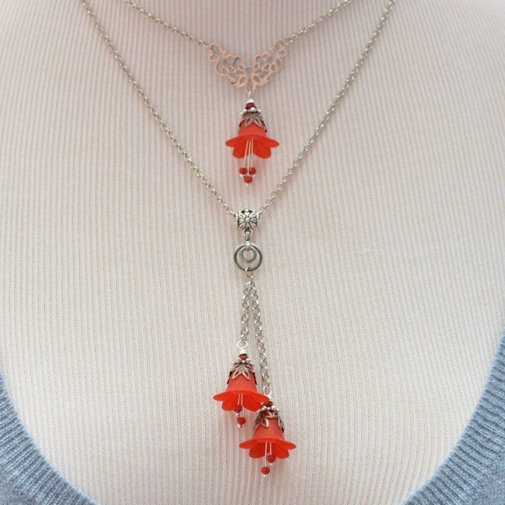 Red Bell Flower Double Necklace
